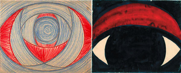 Nijinskijs teckningar utgår ofta från en cirkelrörelse och tar ibland formen av ett vakande öga.